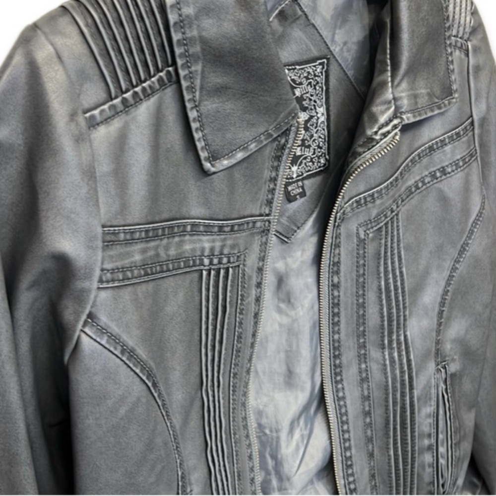 EUC [Beverly Hills Polo Club] Dark Gray Zip-Up Leather Jacket Women’s Sz Medium - Picture 4 of 12